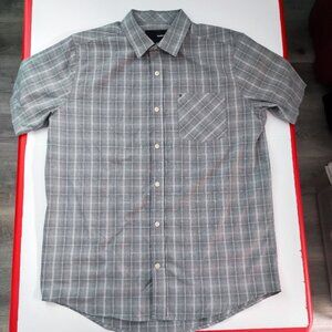 Hurley button down shirt men's size M grey plaid short sleeve